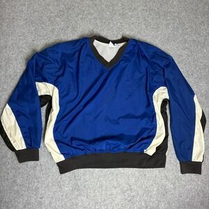 Vintage Bike Mens XL Windbreaker Pullover V-Neck Colorblock Blue Black White